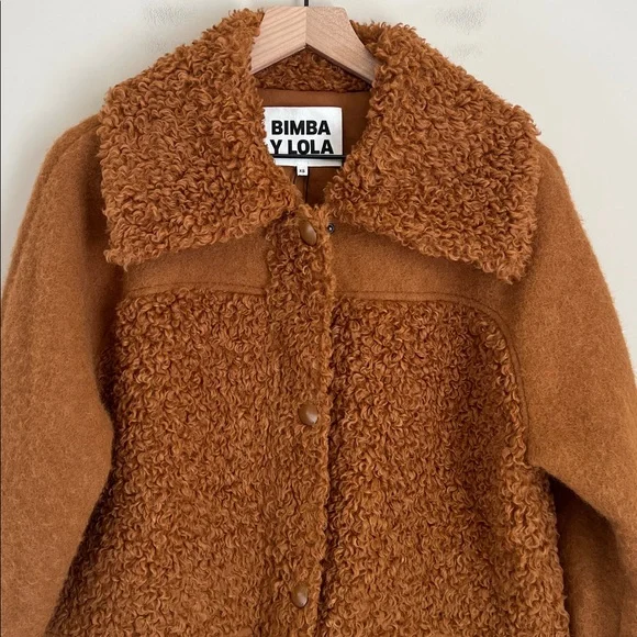 Bimba y Lola Long Coat Topcoat Sherpa Teddy Quiet Luxury Sz XS